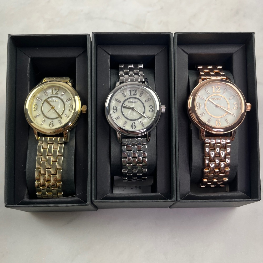 Gossip Womens Watch Lot 3 Gold Silver Rose Gold Crystal MOP Boxed Untested